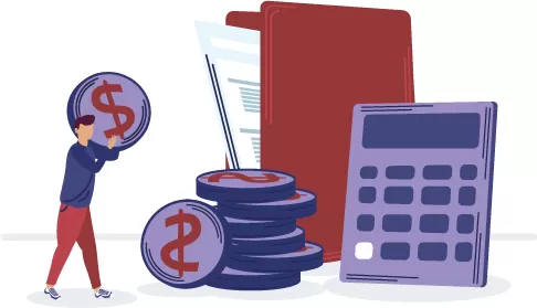 Illustration of a man in red shirt standing behind a pie chart with small human icons on it, symbolizing management and leadership