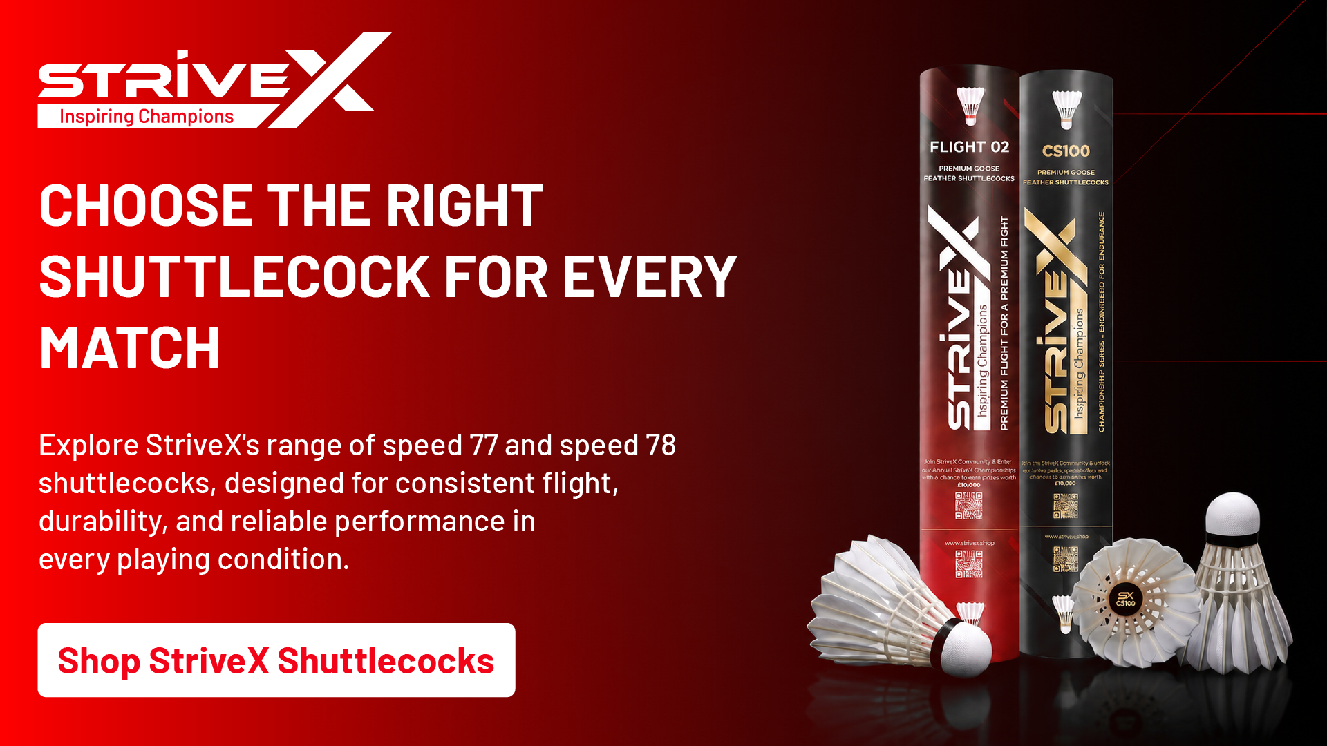 Shop StriveX shuttlecocks for every playing condition