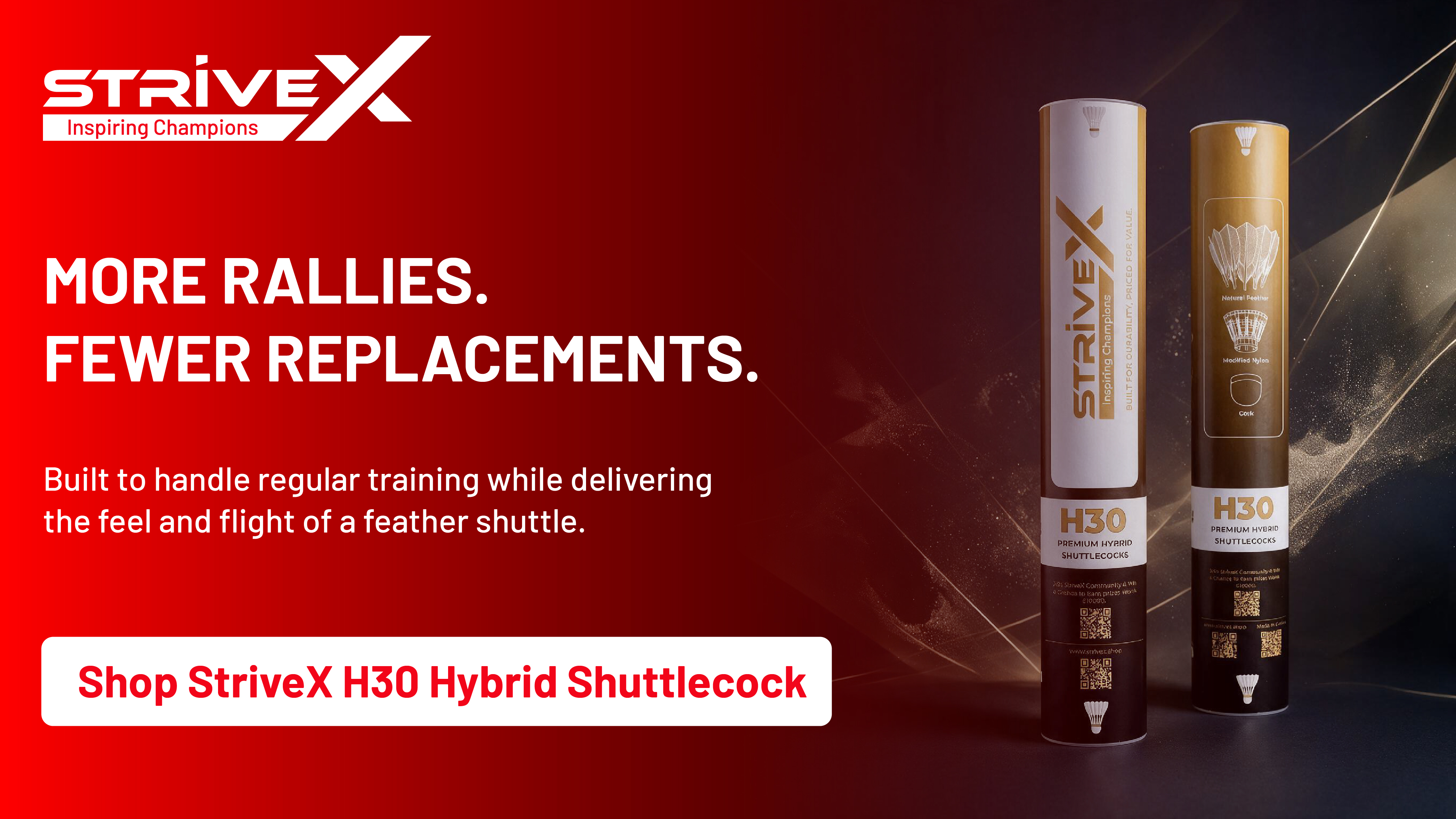 Shop StriveX H30 Hybrid Shuttlecock featuring a feather-like feel, consistent flight and enhanced durability for club training 